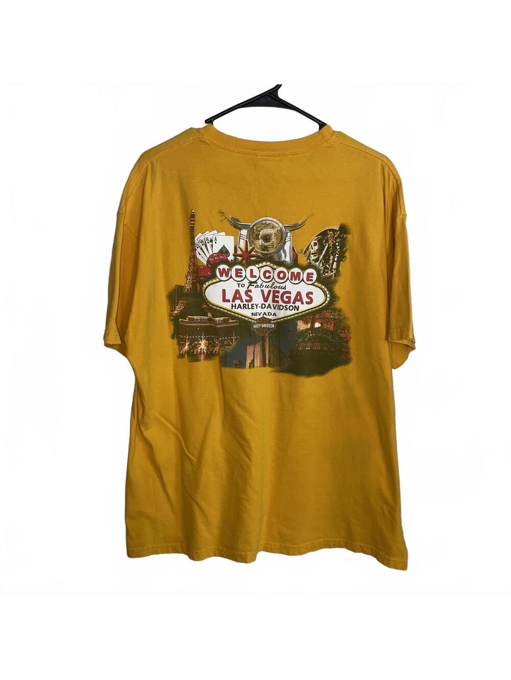 Harley Davidson Las Vegas Nevada Graphic T Shirt XL Mustard Yellow Biker Tee